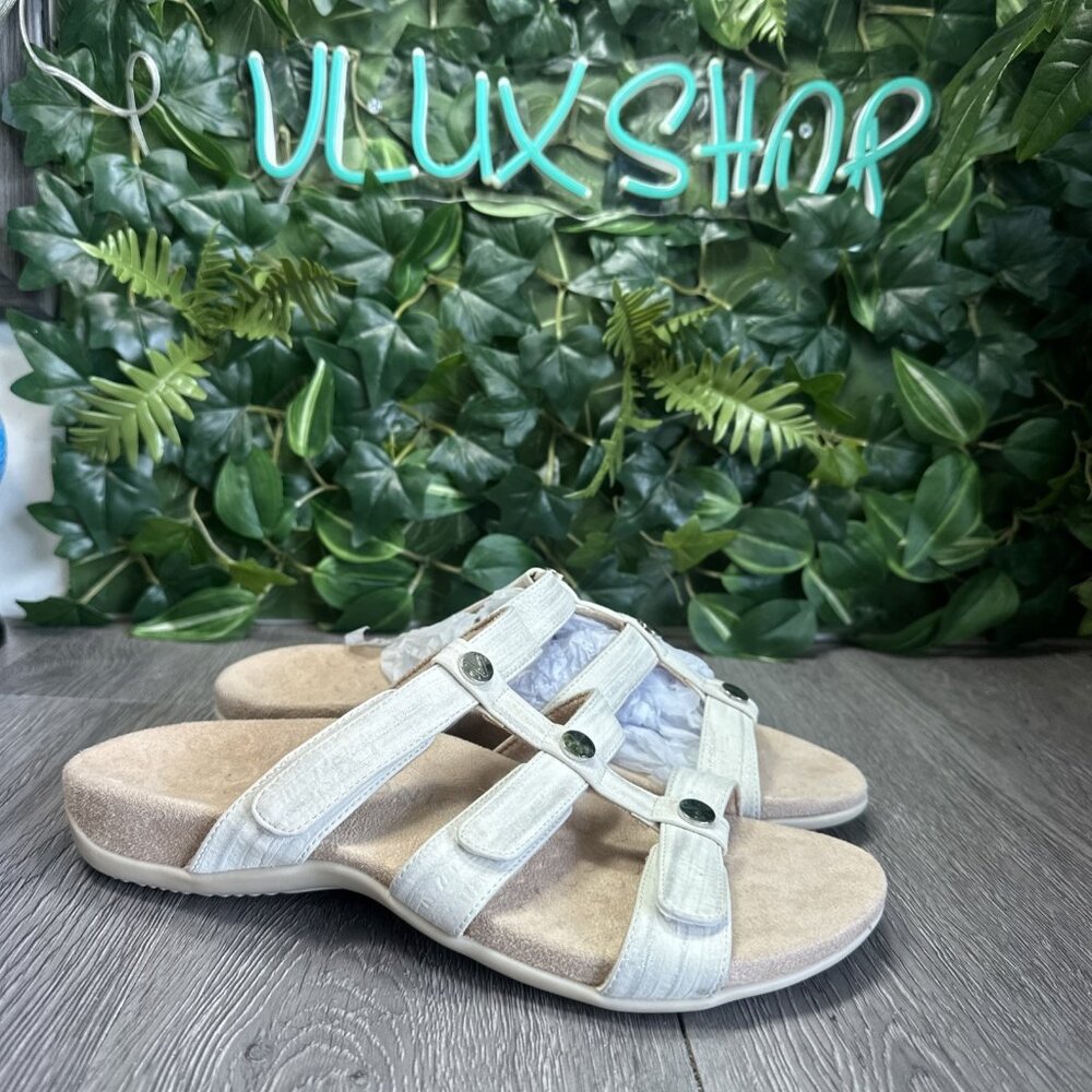 Vionic Amber Slide Women's Adjustable Orthotic Sandal Pearl Cream - 10 Medium